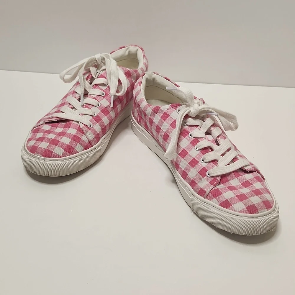 J.CREW Women's Pink and White Gingham Lace-Up 
